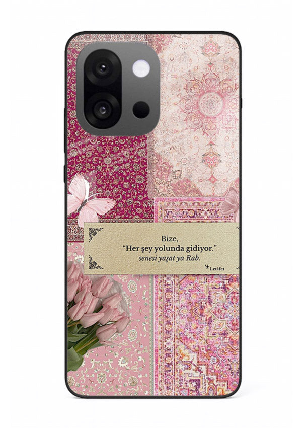 Pink floral patchwork artwork printed on premium tempered glass OnePlus 13s back cover