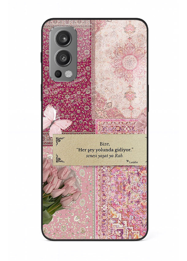Pink floral patchwork artwork printed on premium tempered glass OnePlus Nord 2 back cover