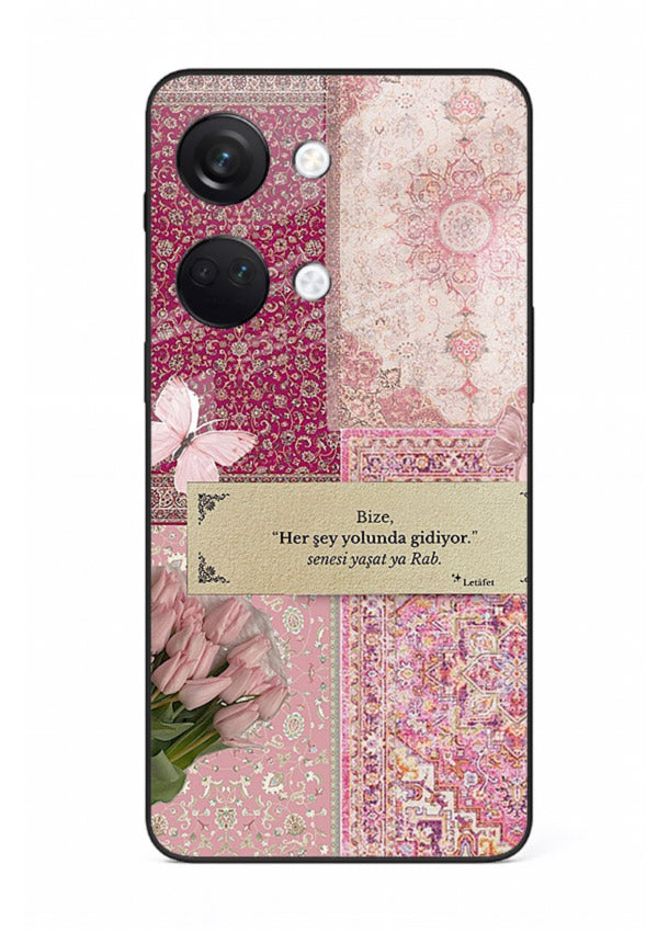 Pink floral patchwork artwork printed on premium tempered glass OnePlus Nord 3 back cover