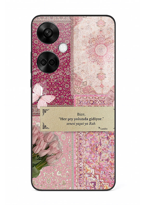 Pink floral patchwork artwork printed on premium tempered glass OnePlus Nord CE3 back cover