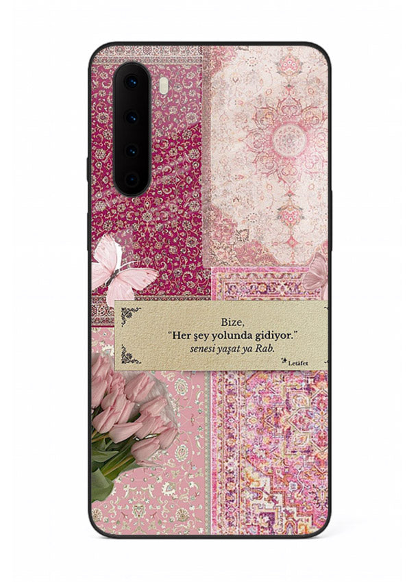 Pink floral patchwork artwork printed on premium tempered glass OnePlus Nord back cover