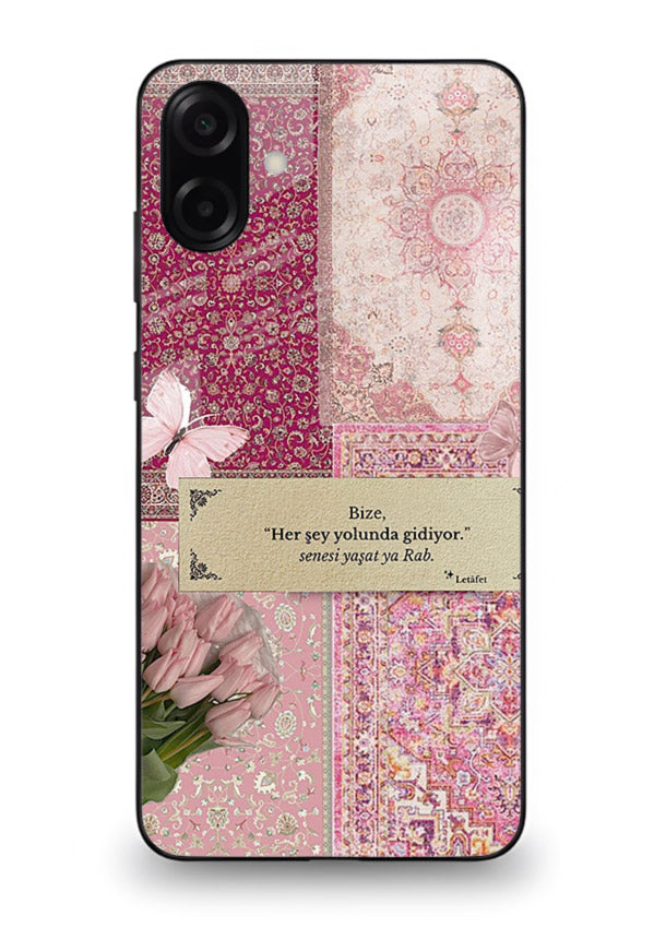 Pink floral patchwork artwork printed on premium tempered glass Samsung A07 4G back cover
