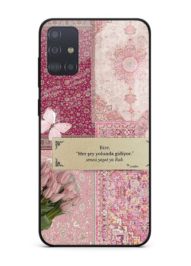 Pink floral patchwork artwork printed on premium tempered glass Samsung A71 back cover