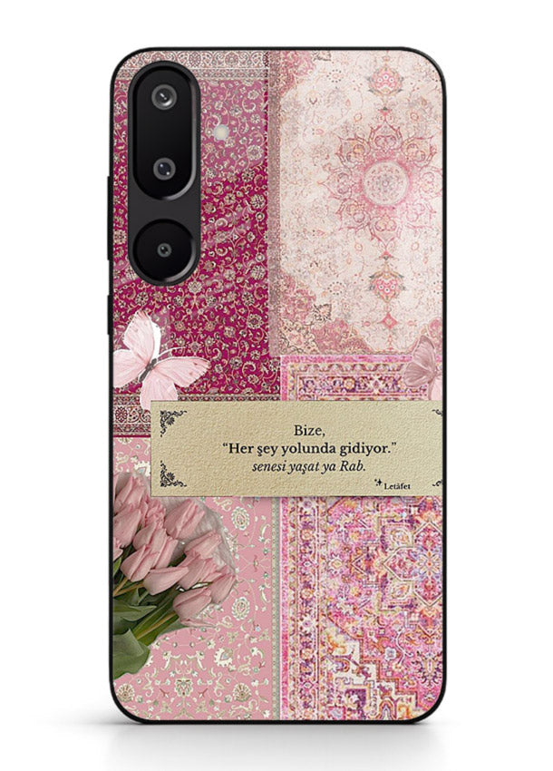 Pink floral patchwork artwork printed on premium tempered glass Samsung M16 5G back cover