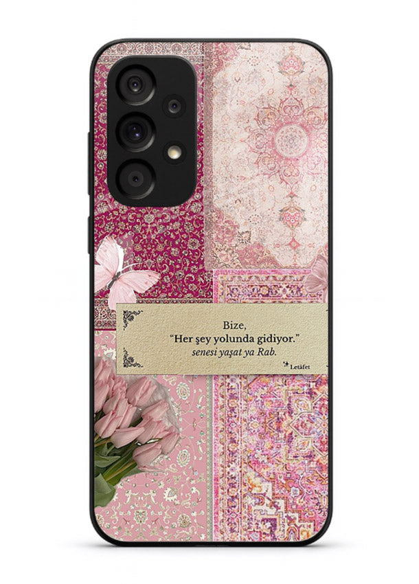 Pink floral patchwork artwork printed on premium tempered glass Samsung A23 5G back cover