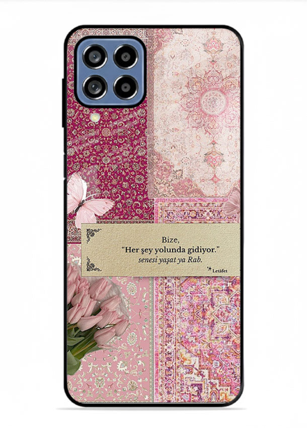 Pink floral patchwork artwork printed on premium tempered glass Samsung A22 4G back cover