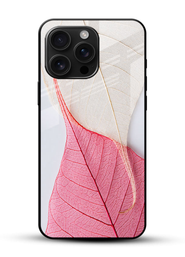 Pink Botanical Leaf glass back cover with textured leaf close-up design - 1