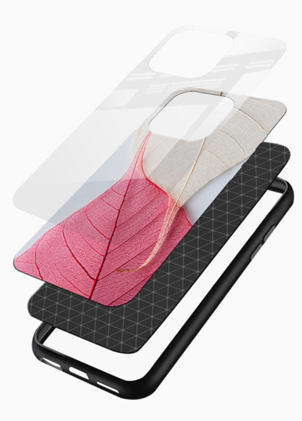 Pink Botanical Leaf glass back cover with textured leaf close-up design - 3