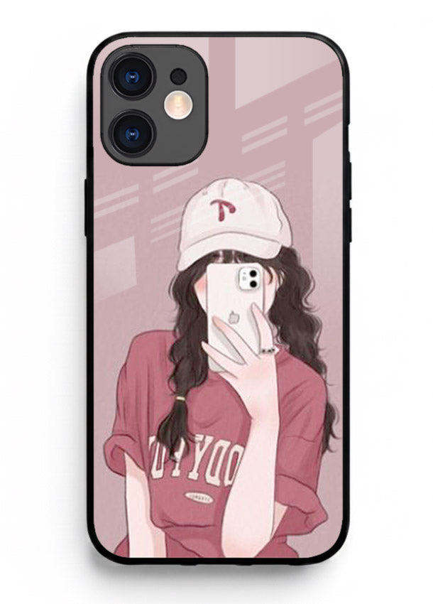 Pink Cap Girl street-style portrait iphone 12 mini glass back cover