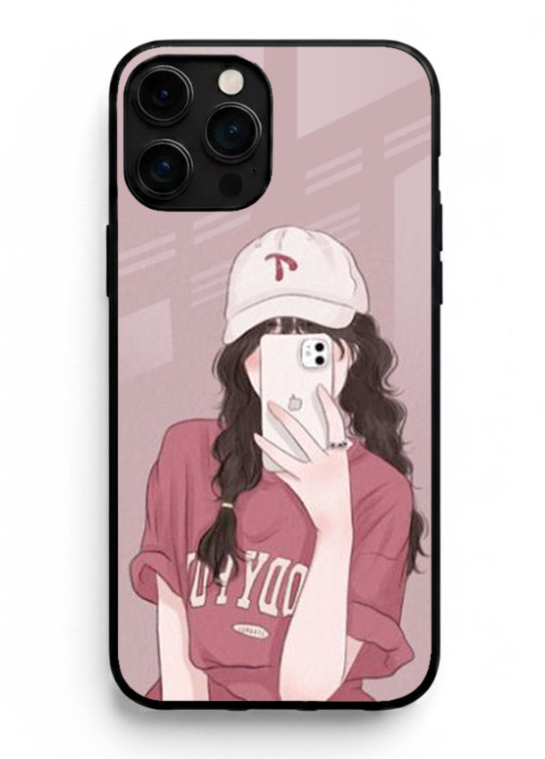 Pink Cap Girl street-style portrait iphone 16 pro max glass back cover