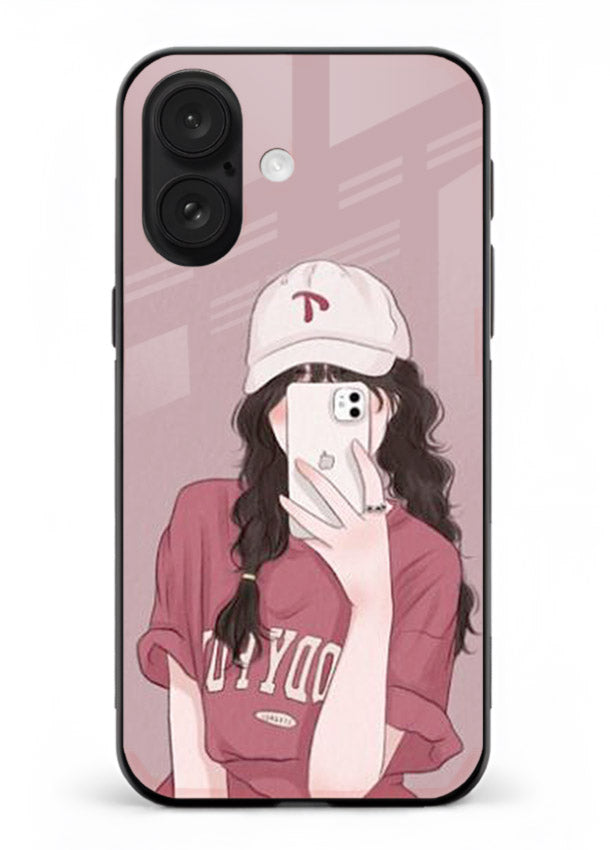 Pink Cap Girl street-style portrait iphone 18 glass back cover