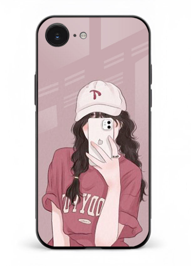 Pink Cap Girl street-style portrait iphone 16e glass back cover