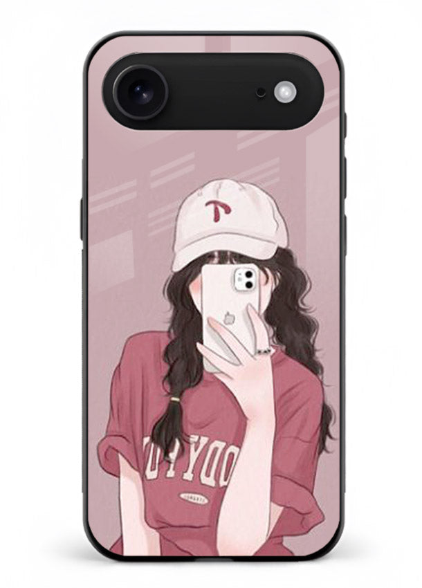 Pink Cap Girl street-style portrait iphone 17 air glass back cover