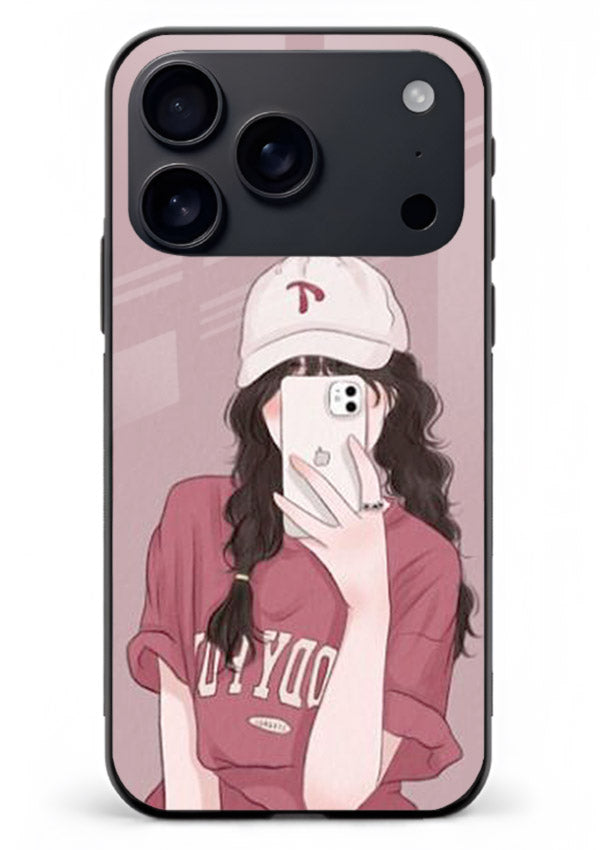 Pink Cap Girl street-style portrait iphone 18 pro max glass back cover