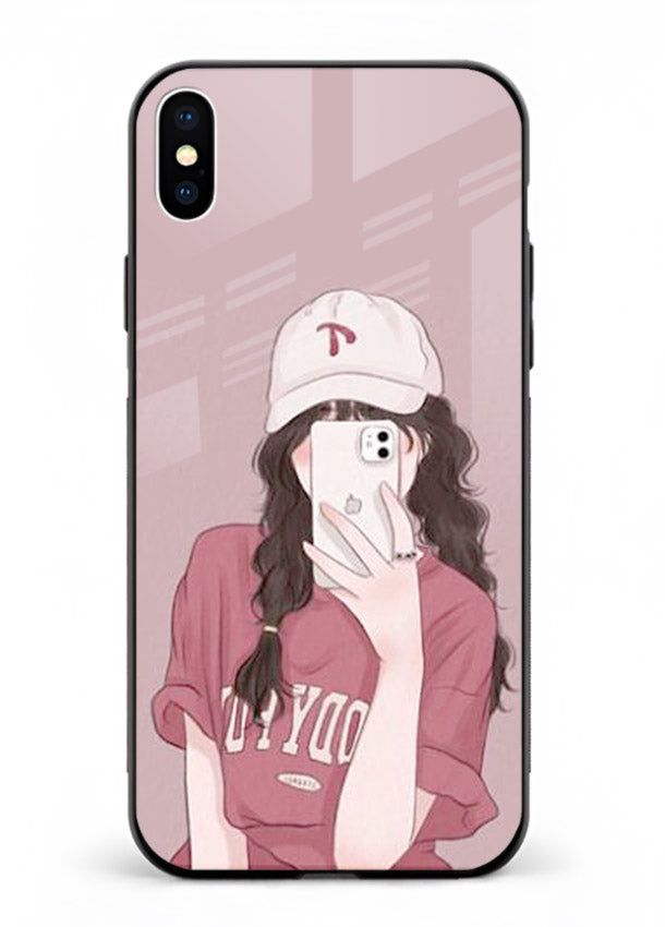 Pink Cap Girl street-style portrait iphone xs max glass back cover
