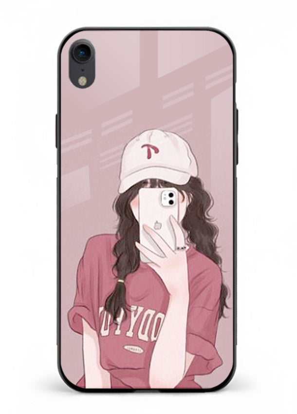 Pink Cap Girl street-style portrait iphone xr glass back cover