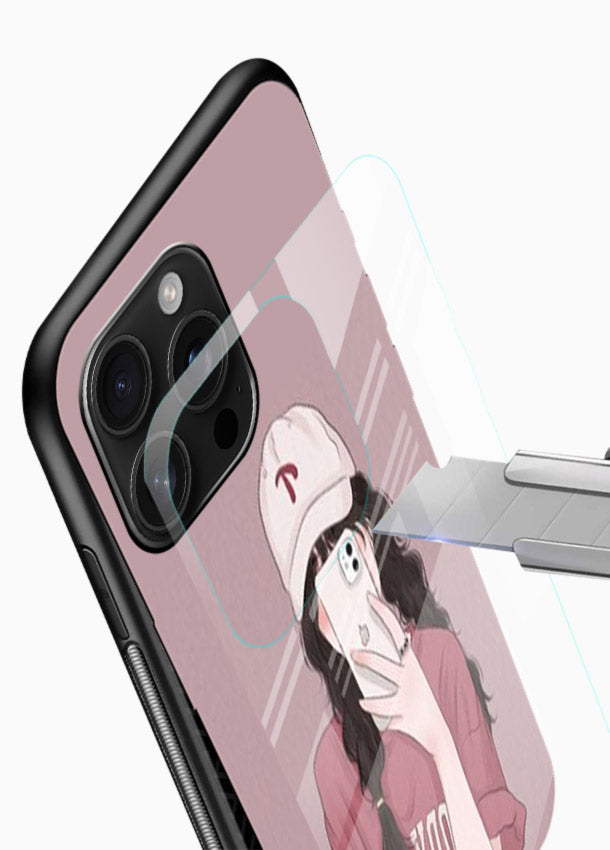 Pink Cap Girl street-style portrait glossy vibrant premium glass back cover - Angle Blade