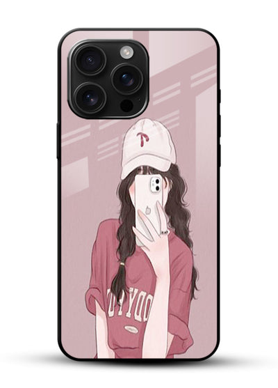 Pink Cap Girl street-style portrait glossy vibrant premium glass back cover - Angle Front