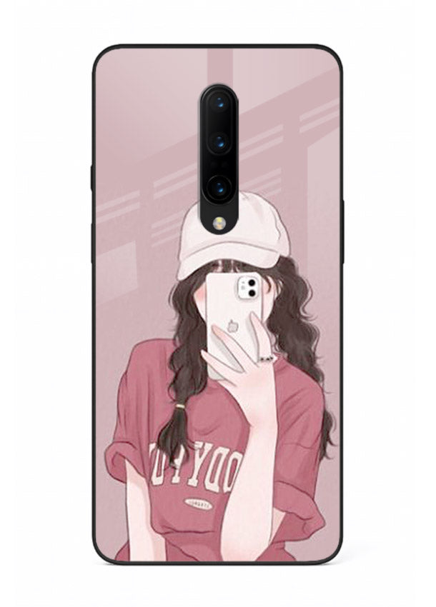 Pink Cap Girl street-style portrait OnePlus 8 glass back cover