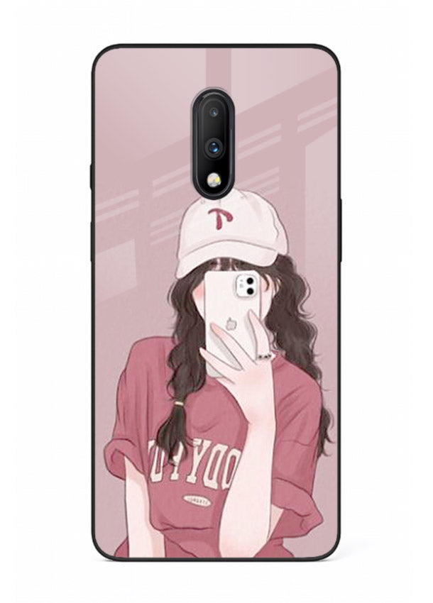 Pink Cap Girl street-style portrait OnePlus 7 glass back cover