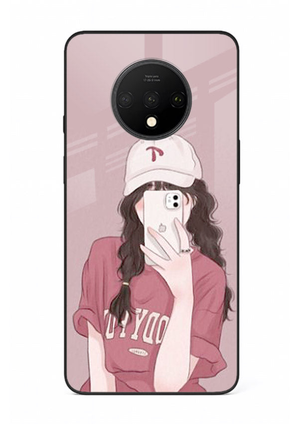 Pink Cap Girl street-style portrait OnePlus 7T glass back cover