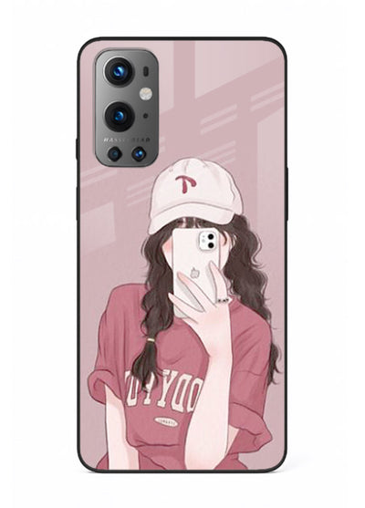 Pink Cap Girl street-style portrait OnePlus 9 glass back cover
