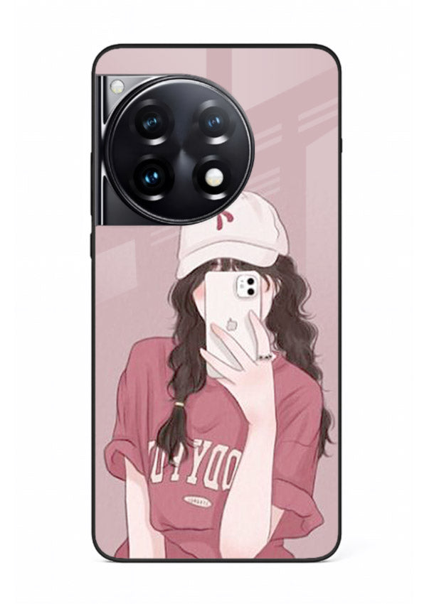 Pink Cap Girl street-style portrait OnePlus 12R glass back cover