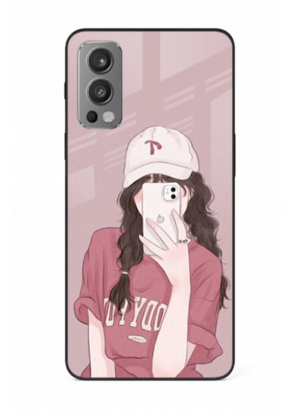 Pink Cap Girl street-style portrait OnePlus Nord 2 glass back cover