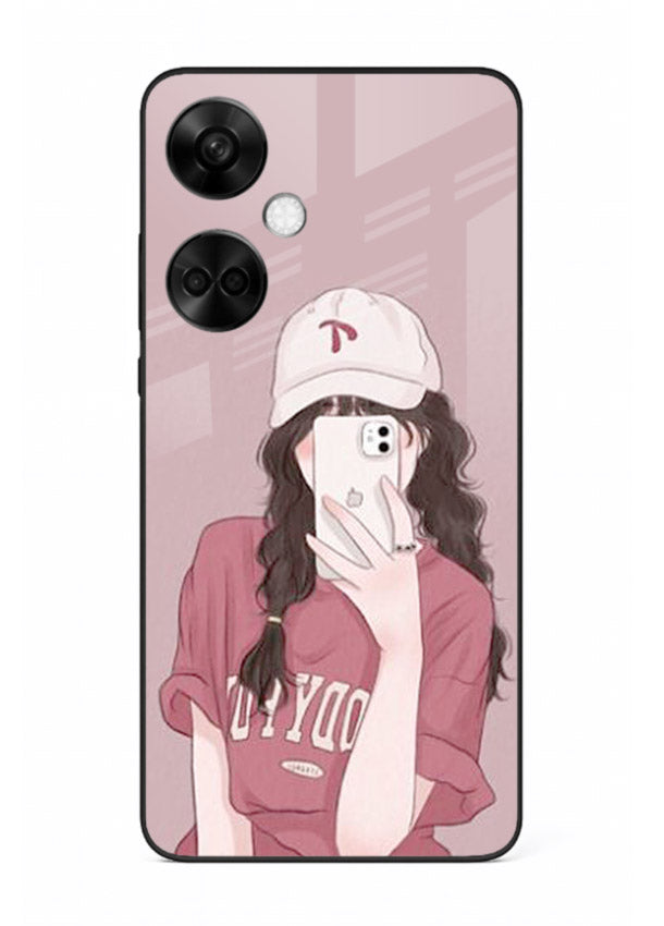 Pink Cap Girl street-style portrait OnePlus Nord CE3 glass back cover