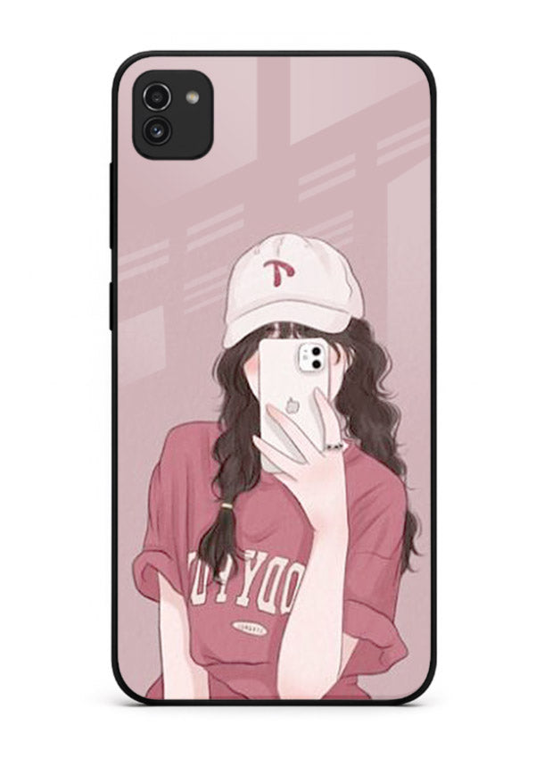 Pink Cap Girl street-style portrait Samsung A03 glass back cover