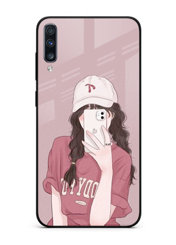 Pink Cap Girl street-style portrait Samsung A70 glass back cover