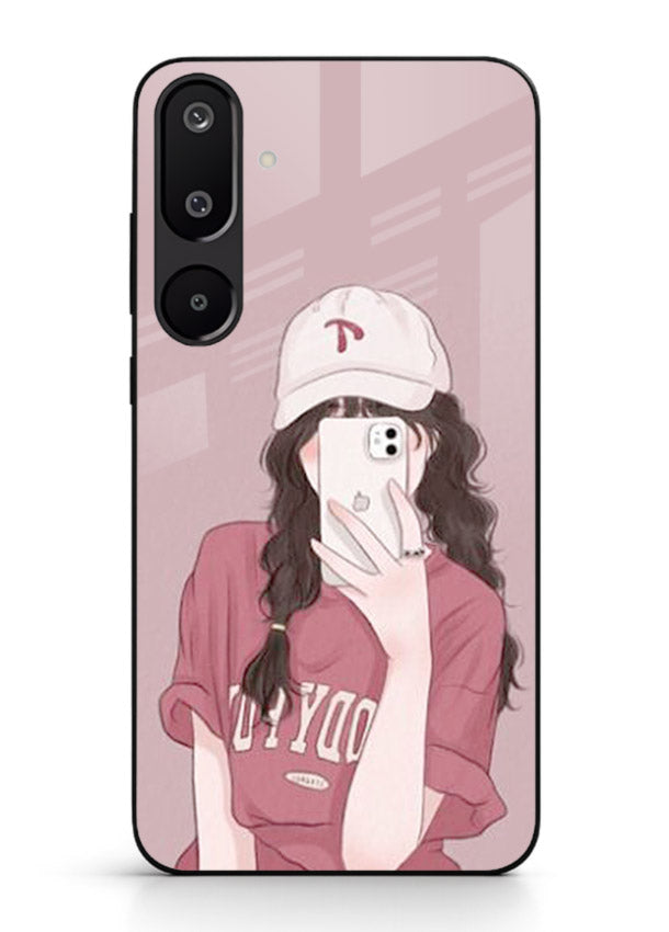 Pink Cap Girl street-style portrait Samsung M16 5G glass back cover