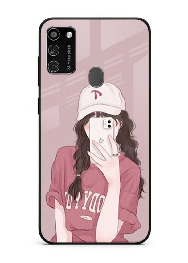 Pink Cap Girl street-style portrait Samsung M30s glass back cover