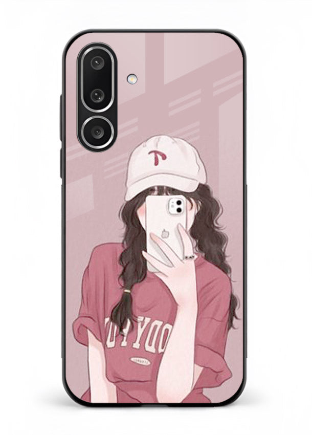 Pink Cap Girl street-style portrait Samsung M36 5G glass back cover