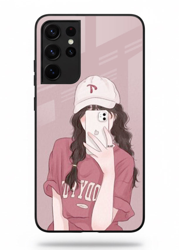 Pink Cap Girl street-style portrait Samsung S21 Ultra glass back cover