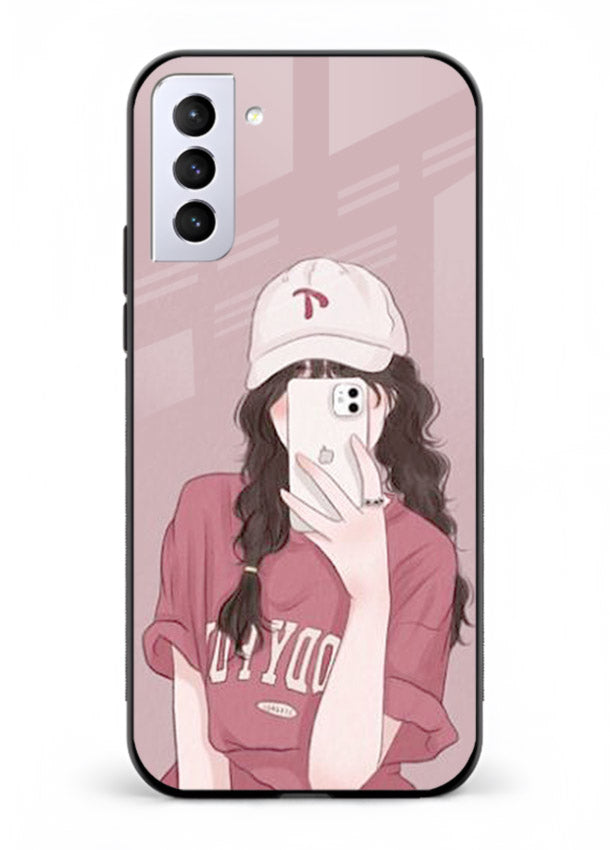 Pink Cap Girl street-style portrait Samsung S21 Plus glass back cover