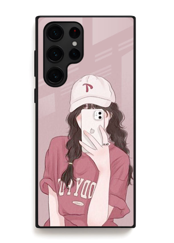 Pink Cap Girl street-style portrait Samsung S24 Ultra glass back cover