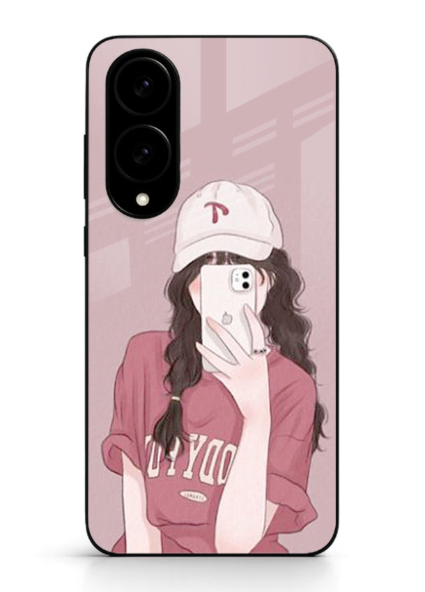 Pink Cap Girl street-style portrait Samsung S25 Edge glass back cover