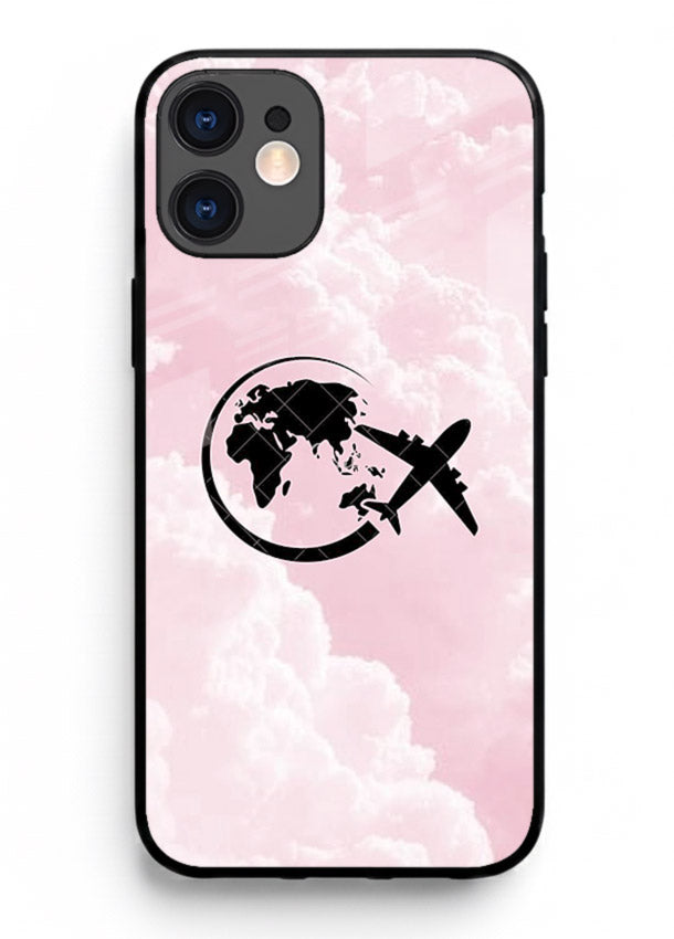 Pink Clouds Airplane dreamy cloud artwork iphone 12 mini glass back cover