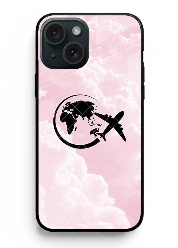 Pink Clouds Airplane dreamy cloud artwork iphone 13 glass back cover