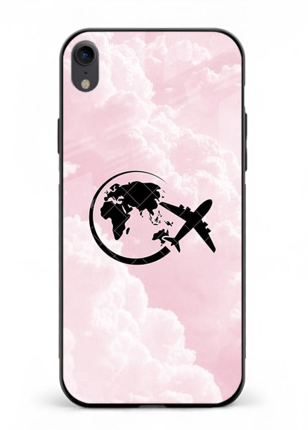 Pink Clouds Airplane dreamy cloud artwork iphone xr glass back cover