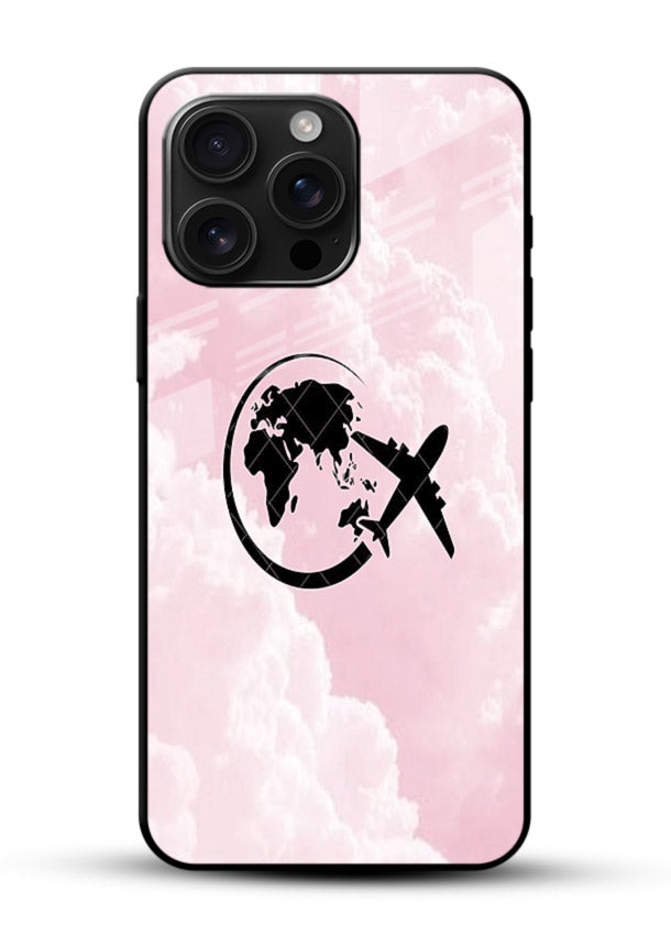 Pink Clouds Airplane dreamy cloud artwork glossy vibrant premium glass back cover - Angle Front