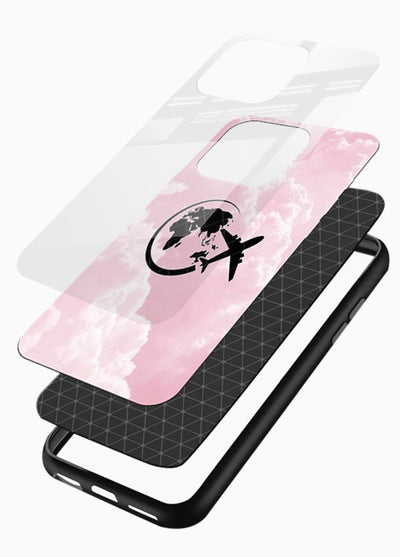 Pink Clouds Airplane dreamy cloud artwork glossy vibrant premium glass back cover - Angle Layers