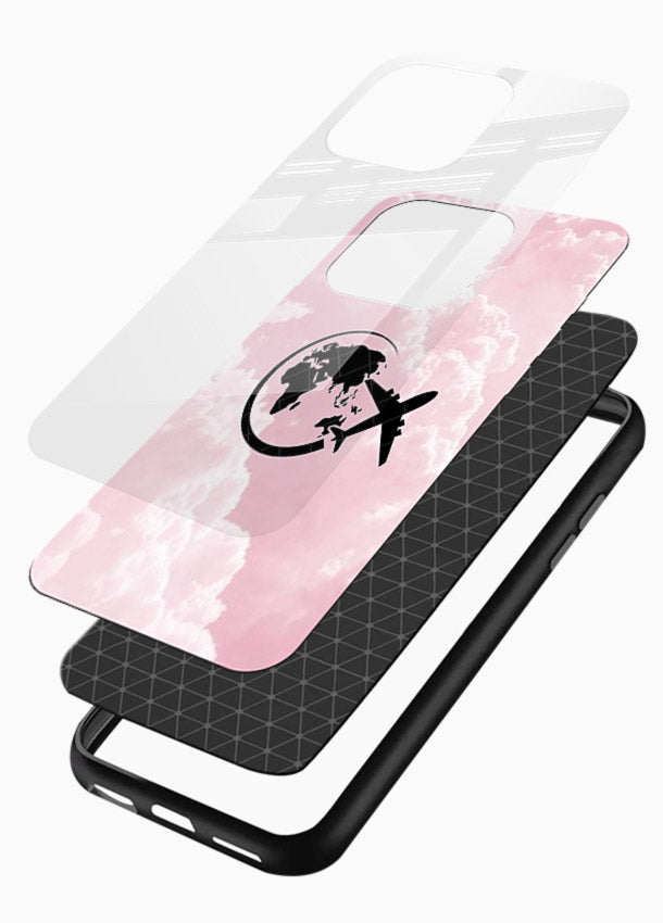 Pink Clouds Airplane dreamy cloud artwork glossy vibrant premium glass back cover - Angle Layers