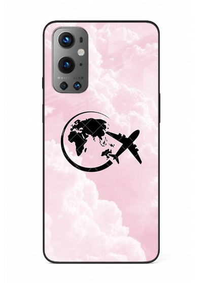 Pink Clouds Airplane dreamy cloud artwork OnePlus 9 glass back cover