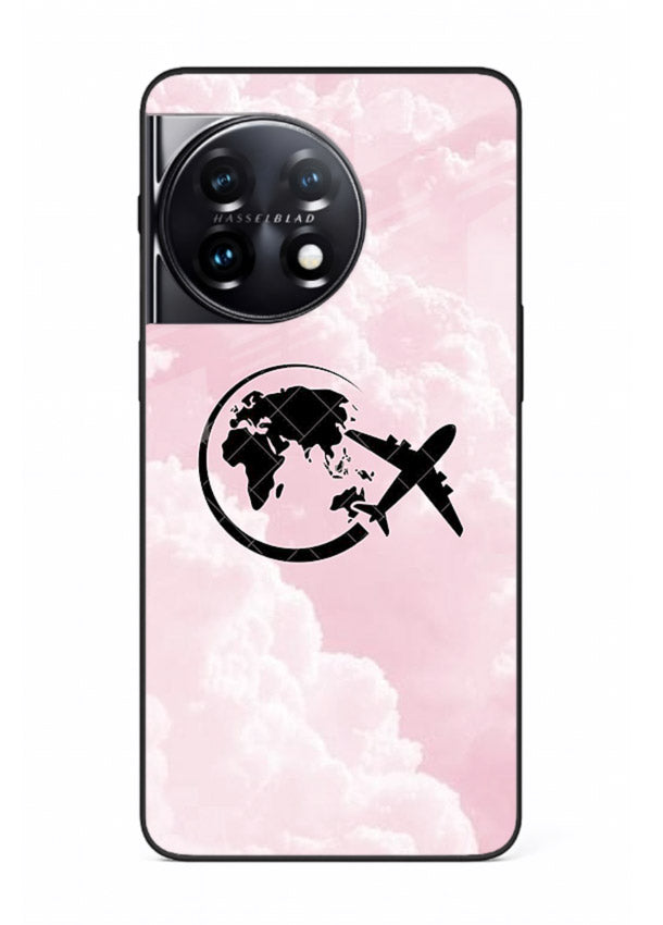 Pink Clouds Airplane dreamy cloud artwork OnePlus 11 glass back cover