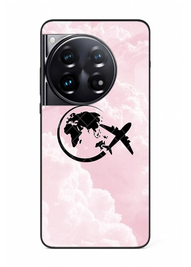 Pink Clouds Airplane dreamy cloud artwork OnePlus 12 glass back cover