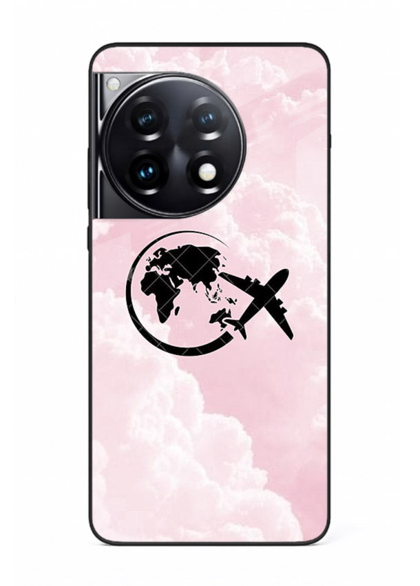 Pink Clouds Airplane dreamy cloud artwork OnePlus 12R glass back cover