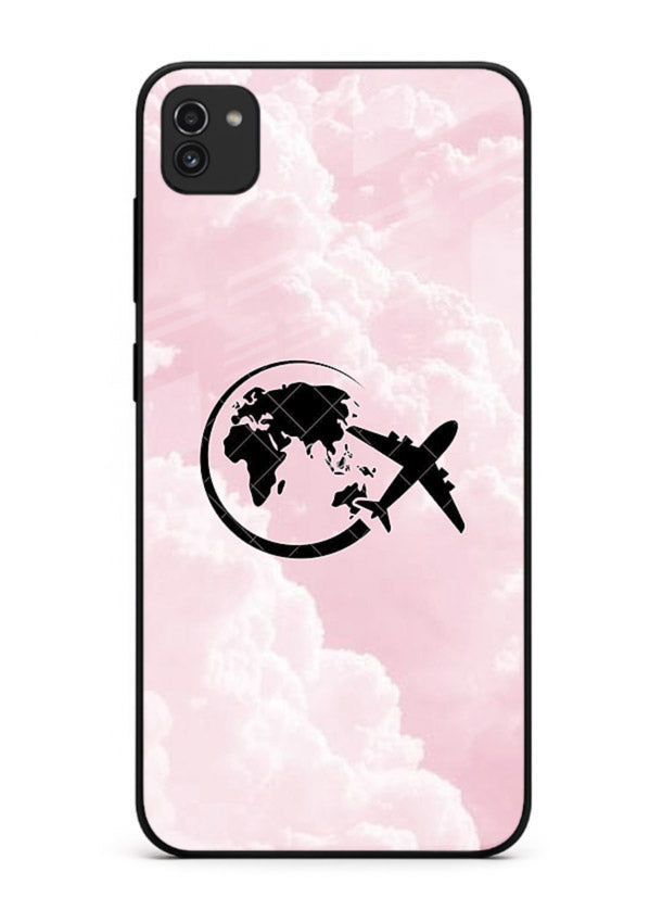 Pink Clouds Airplane dreamy cloud artwork Samsung A03 glass back cover