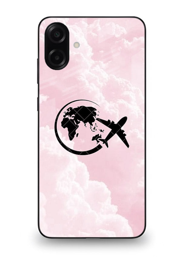 Pink Clouds Airplane dreamy cloud artwork Samsung M13 5G glass back cover